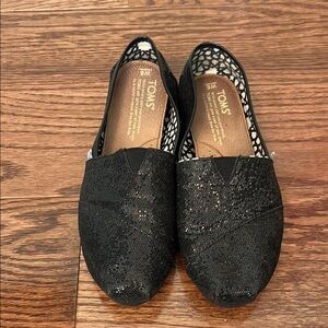 TOMS Black Glitter Slip-On Shoes with Elastic Insert